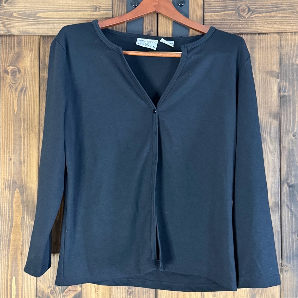 kathy ireland Black Long-Sleeve Split V-Neck Top